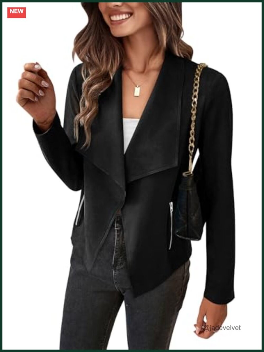 Faux Suede Women's Cropped Jacket Waterfall Collar Open Front Coat